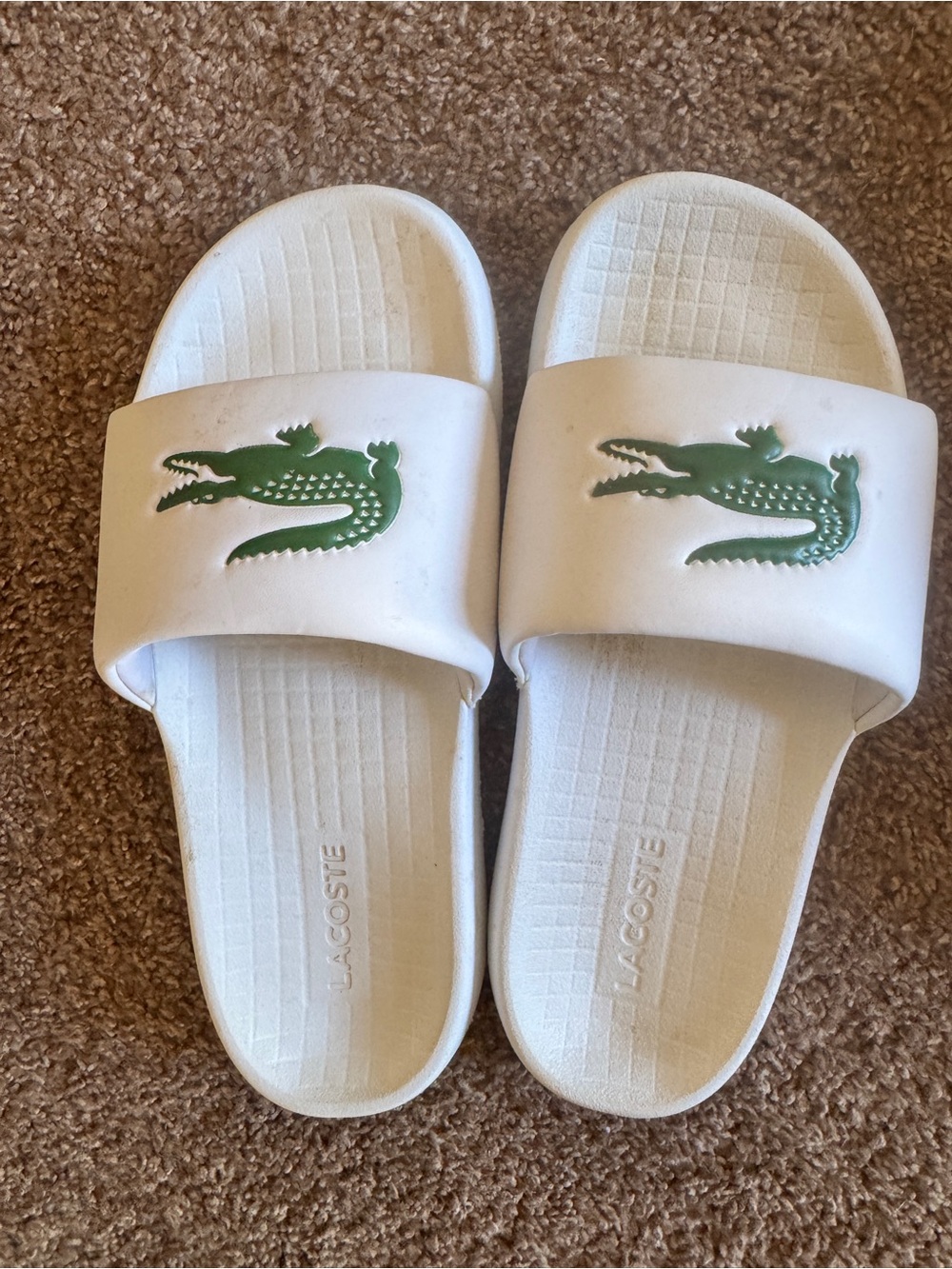 Lacoste White Slide Sandals with Green Croc Emblem